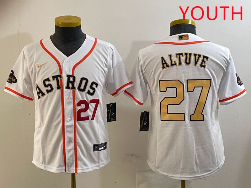 Youth Houston Astros #27 Altuve White Gold Game 2025 Nike MLB Jersey style 6->youth mlb jersey->Youth Jersey